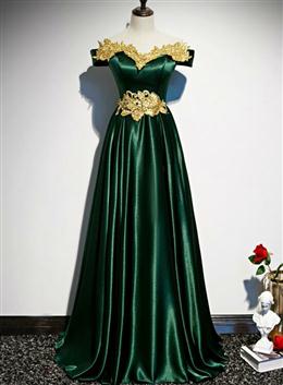 Picture of Fashionable Green Off Shoulder A-line Prom Dresses, Green Junior Evening Dresses